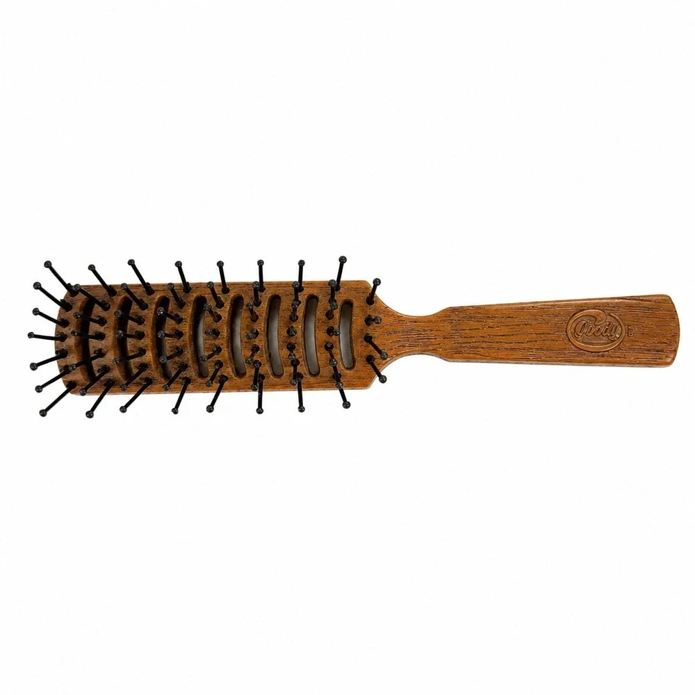 Vintage GOODY USA Faux Wood Grain Vented Styling Hair Brush Ball Tipped 6